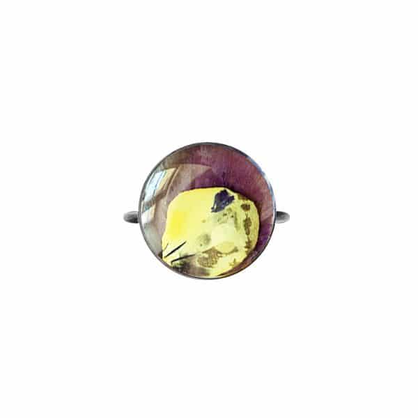 Bague fleurie JANA - Pensée violet / jaune - Bague Fleurs Séchées PARIS