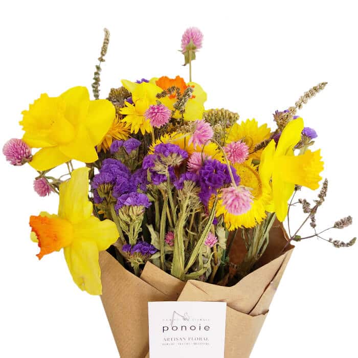 Bouquet de fleurs séchées Jonquille & Statice - Abonnement fleurs locales