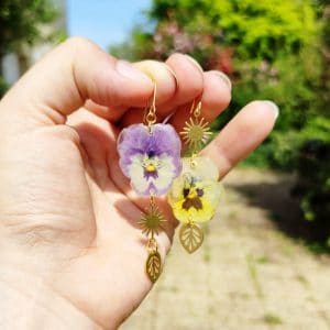 Boucles d'oreilles fleuries - Duo de Pensée - BIJOUX FLEURIS FRANCE