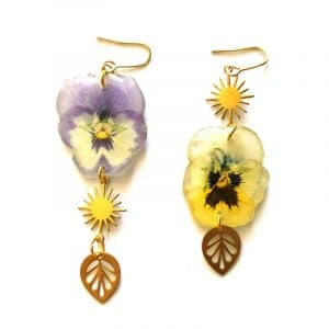 Boucles d'oreilles fleuries - Duo de Pensée - BIJOUX FLEURIS FRANCE