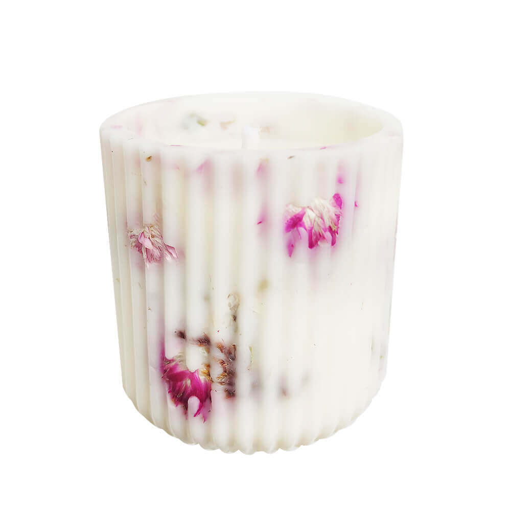 Bougie incrustée de fleurs séchées Amarantoïde - Bougie fleurie