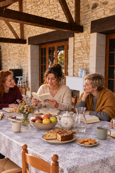 Lecture et goûter entre cinq amies