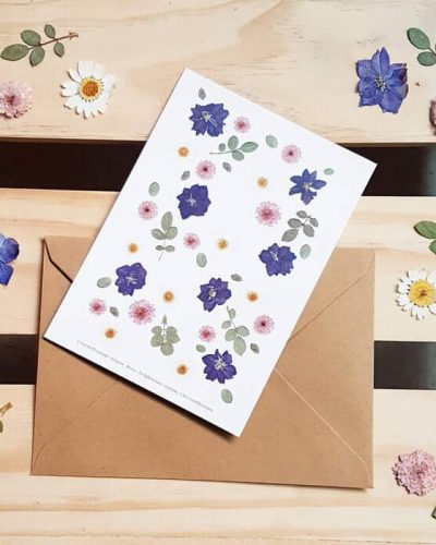 Carte postale Delphinium, marguerite, rose - Carte fleurs séchées PARIS